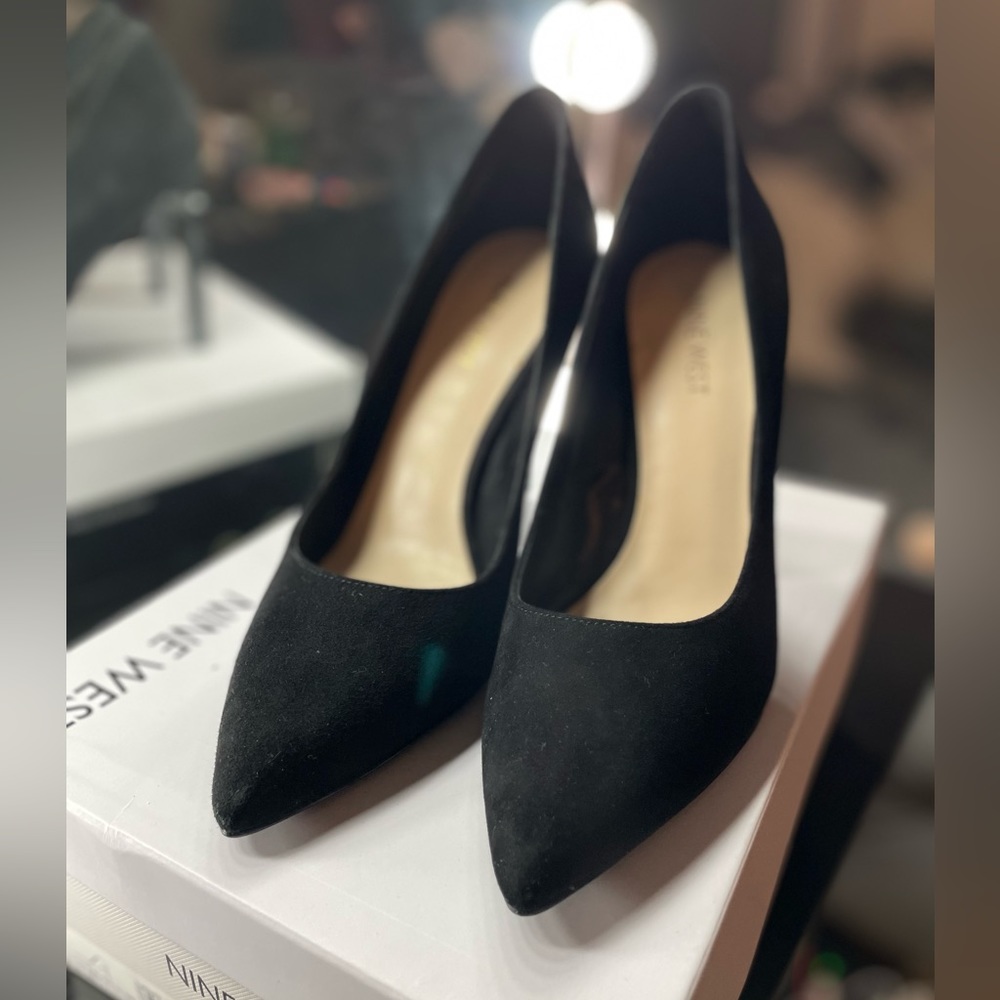 #2 - Nine West Black Suede Stiletto Pointy Toes Heels - Picture 3 of 12